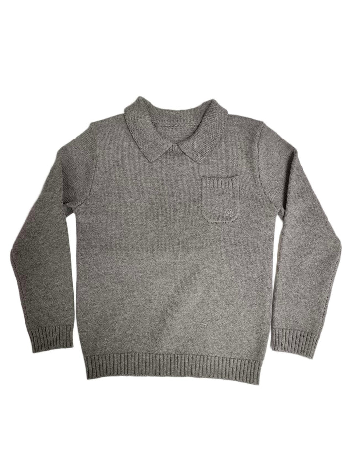 top l/s knit collared sweater - grey