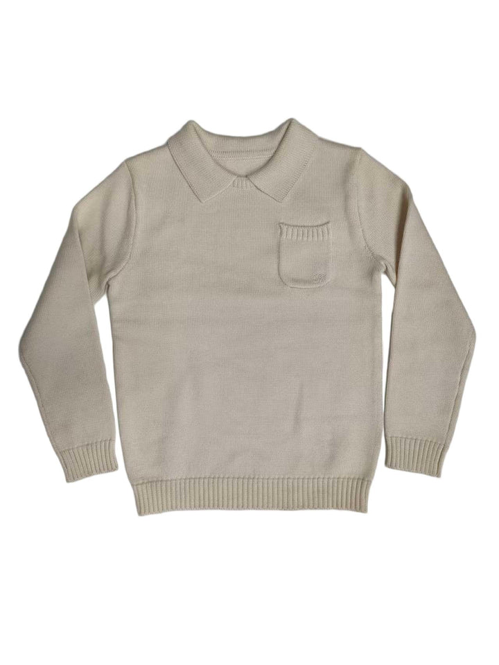 top l/s knit collared sweater - oatmilk
