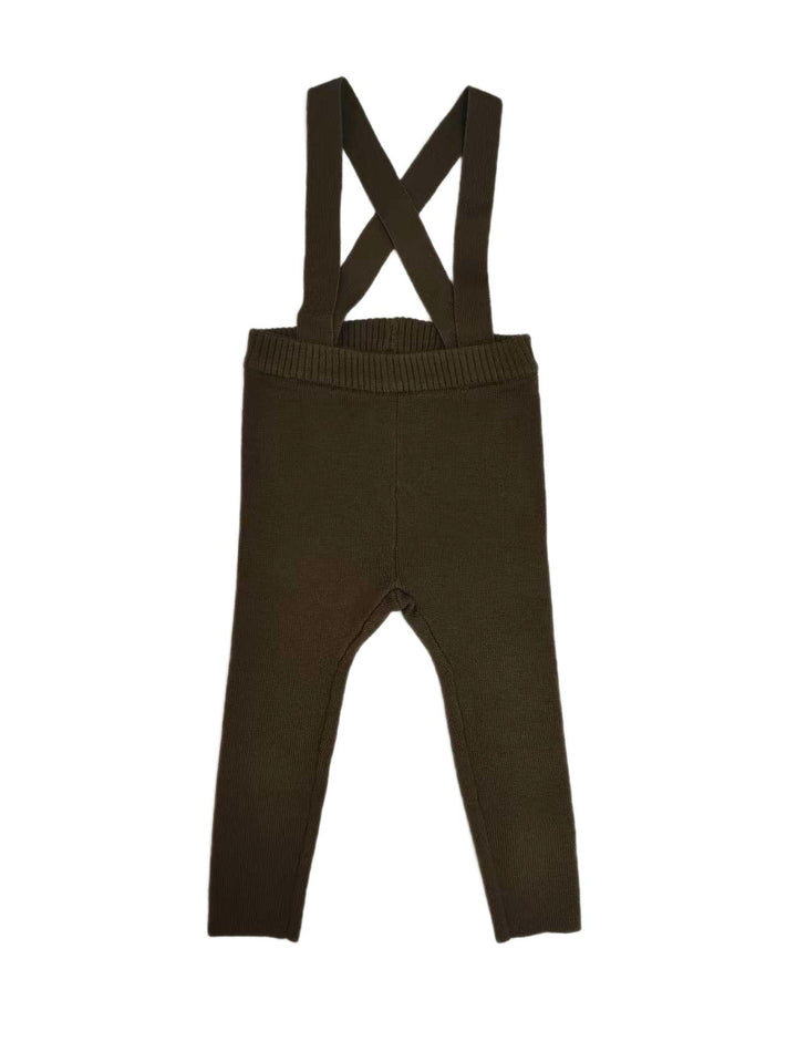 set outfit knit zipper sweater and suspender leggings - mustard