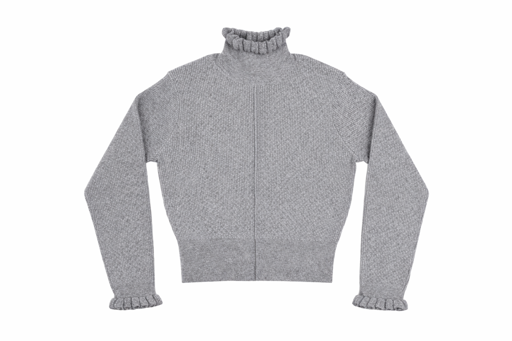 top l/s cropped knit frill turtleneck - grey – Lily and Todd
