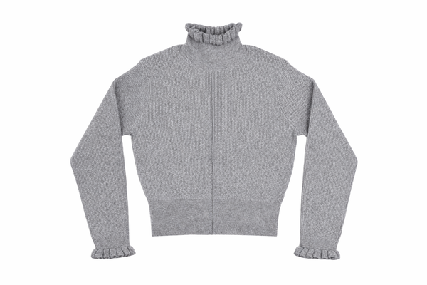 top l/s cropped knit frill turtleneck - grey – Lily and Todd