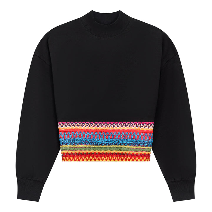 top l/s sweat multi stitch waist - black/multi