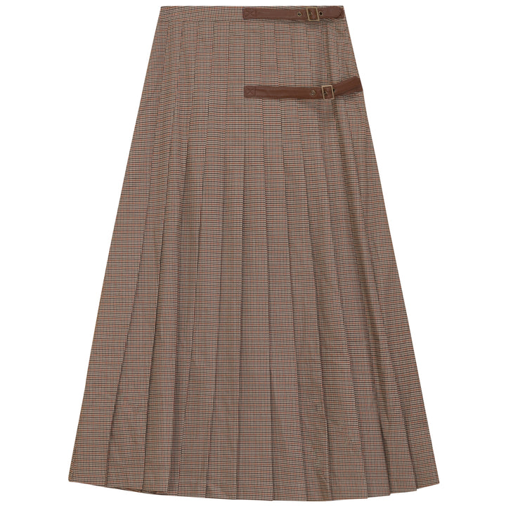 skirt pleated houndstooth buckle - oat