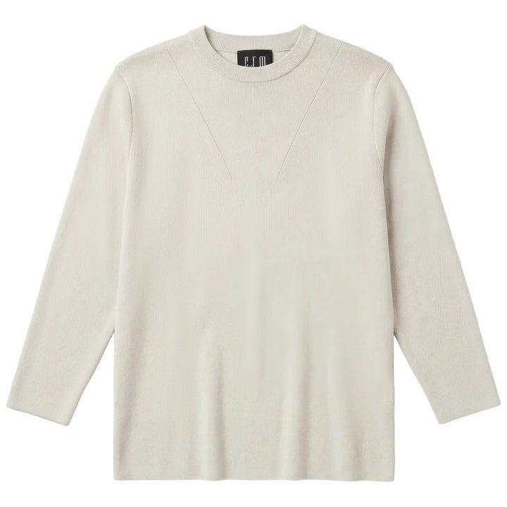 top l/s crochet brooch knit sweater - beige