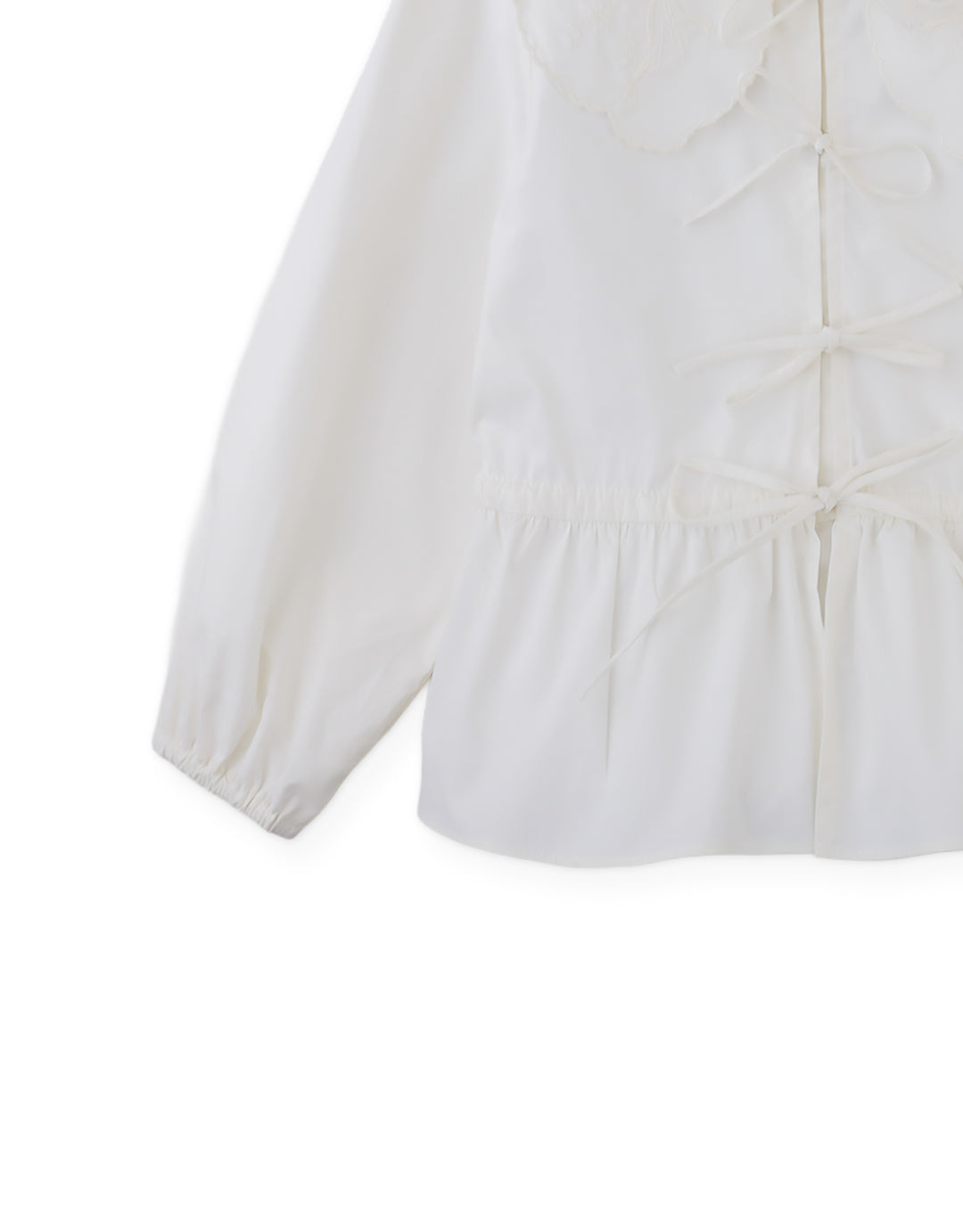 shirt l/s large embroidered collar bow tie blouse - off white