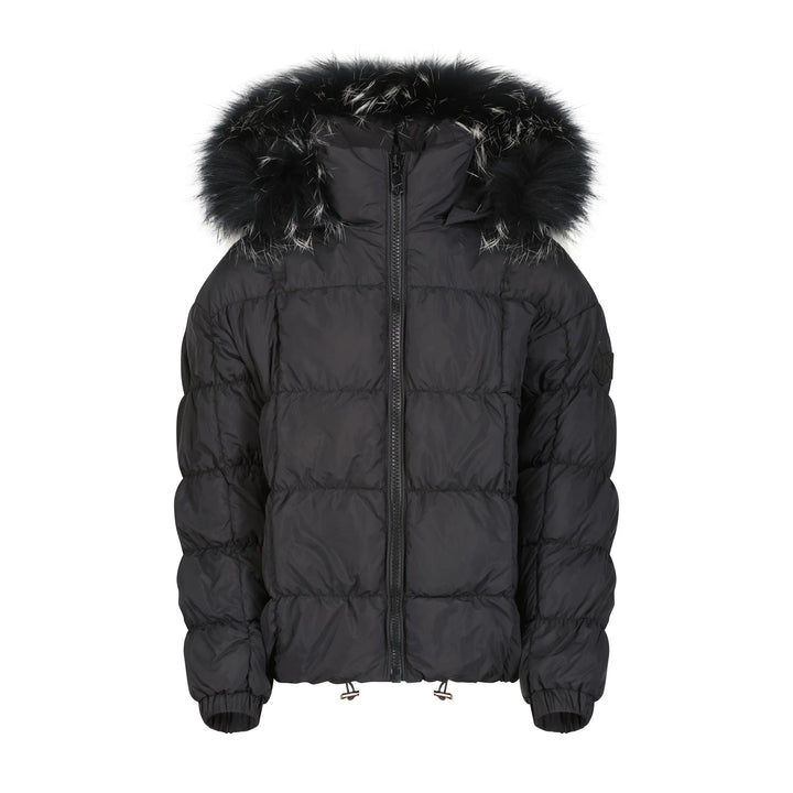 coat scrunch puffer white tips fur - black