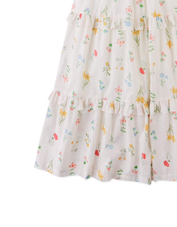 maxi dress tiered smocked floral with flutter sleeves - multi color