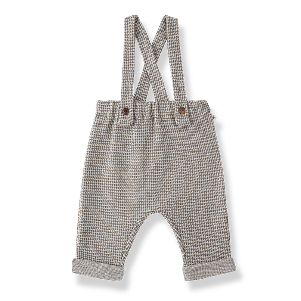 set outfit solid onesie and houndstooth suspender pants - dark taupe