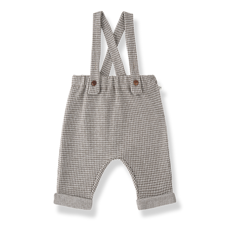 set outfit solid onesie and houndstooth suspender pants - dark taupe