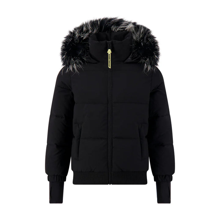 coat canvas bomber style with black fur hood - black/white/black