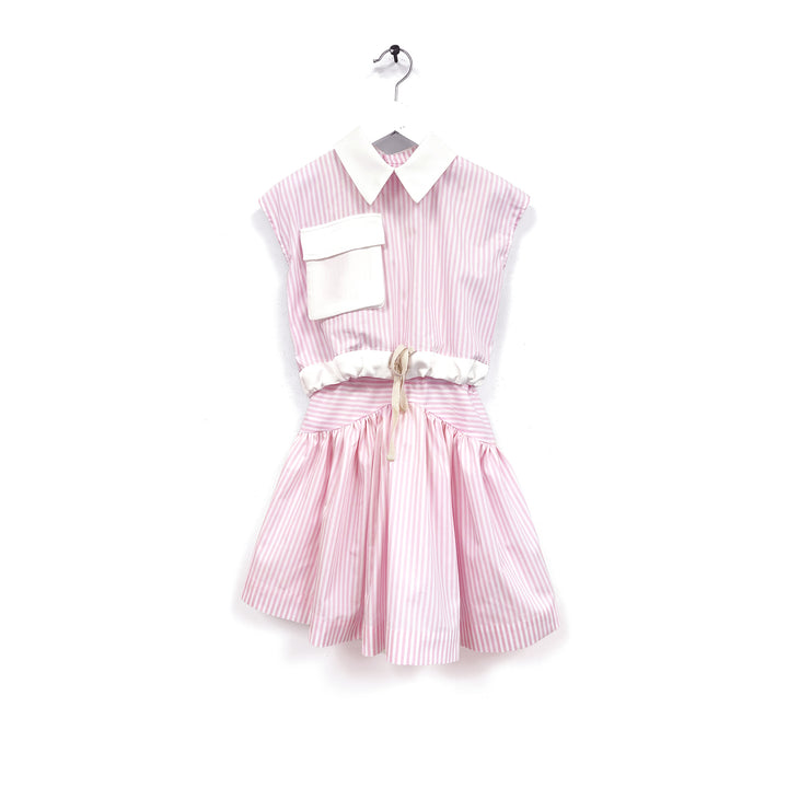 shirt s/s cropped blouse with trench detail - fresh pink stripes