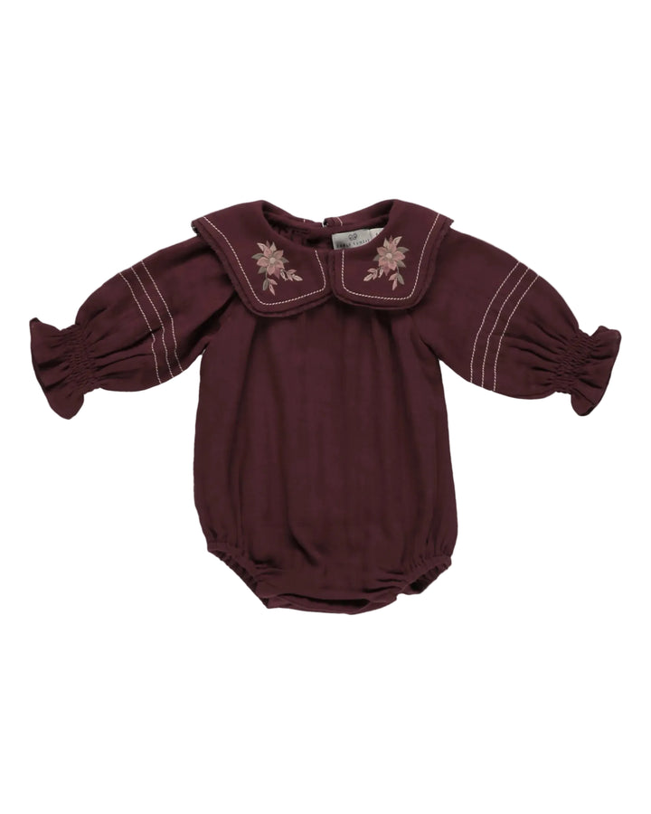 one piece plaid lace trim collar romper - plum