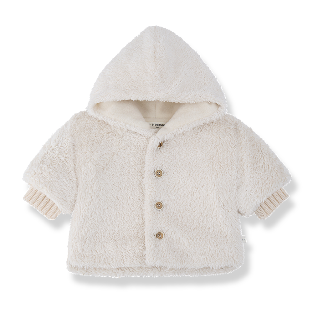 jacket sherpa button up with hood - ecru