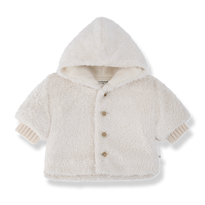 jacket sherpa button up with hood - ecru