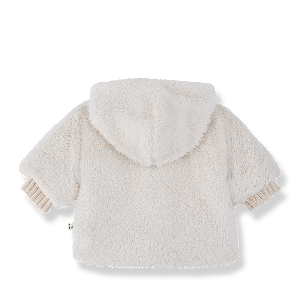 jacket sherpa button up with hood - ecru