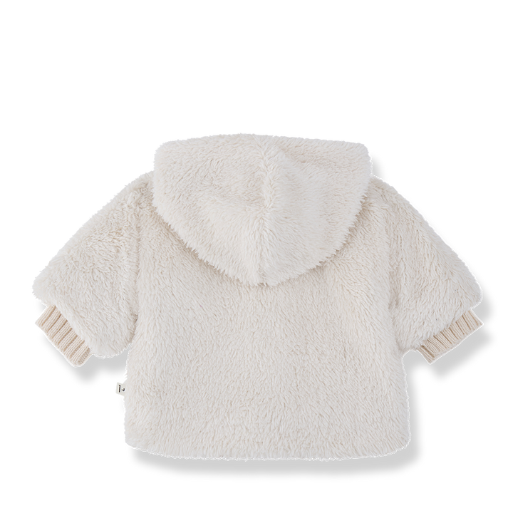 jacket sherpa button up with hood - ecru