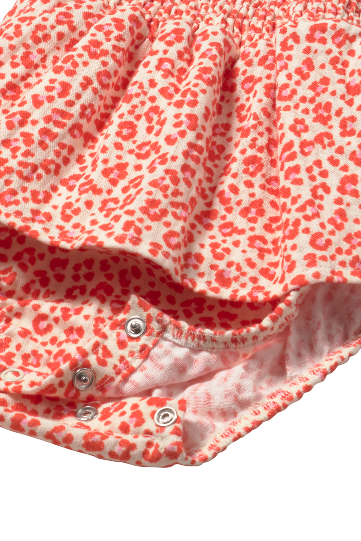 one piece leopard print smocked bubble romper - tomato