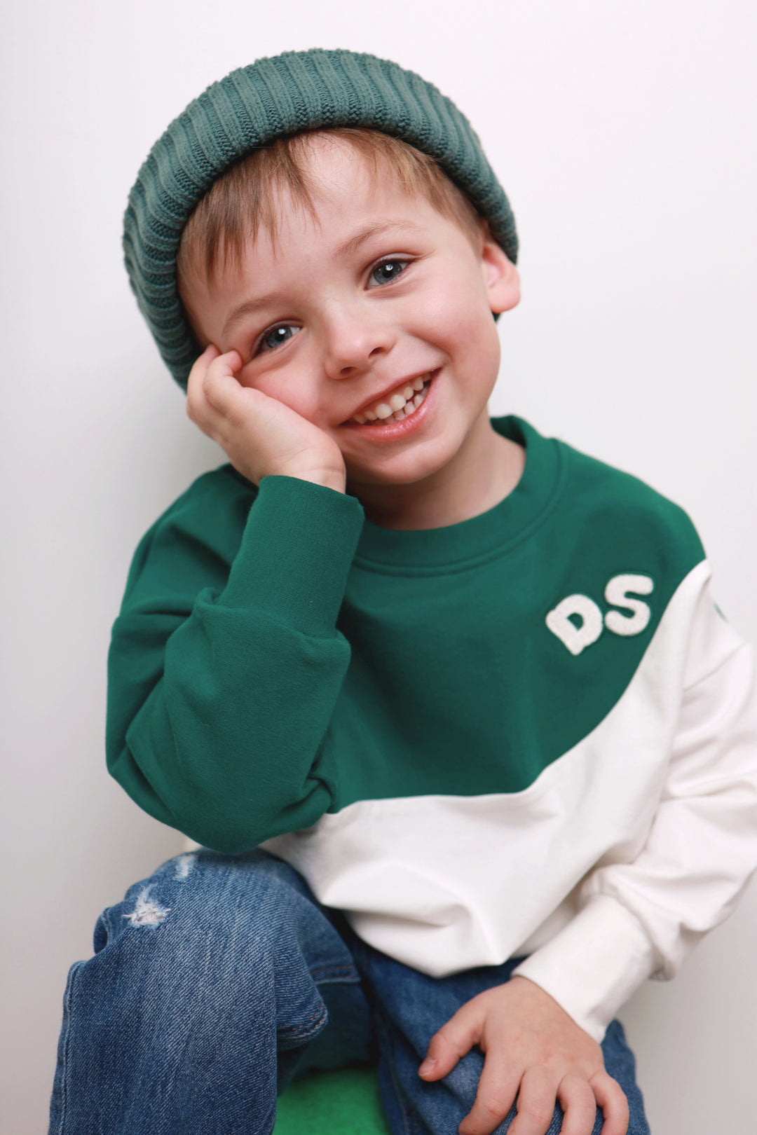 top l/s half half sweatshirt - green