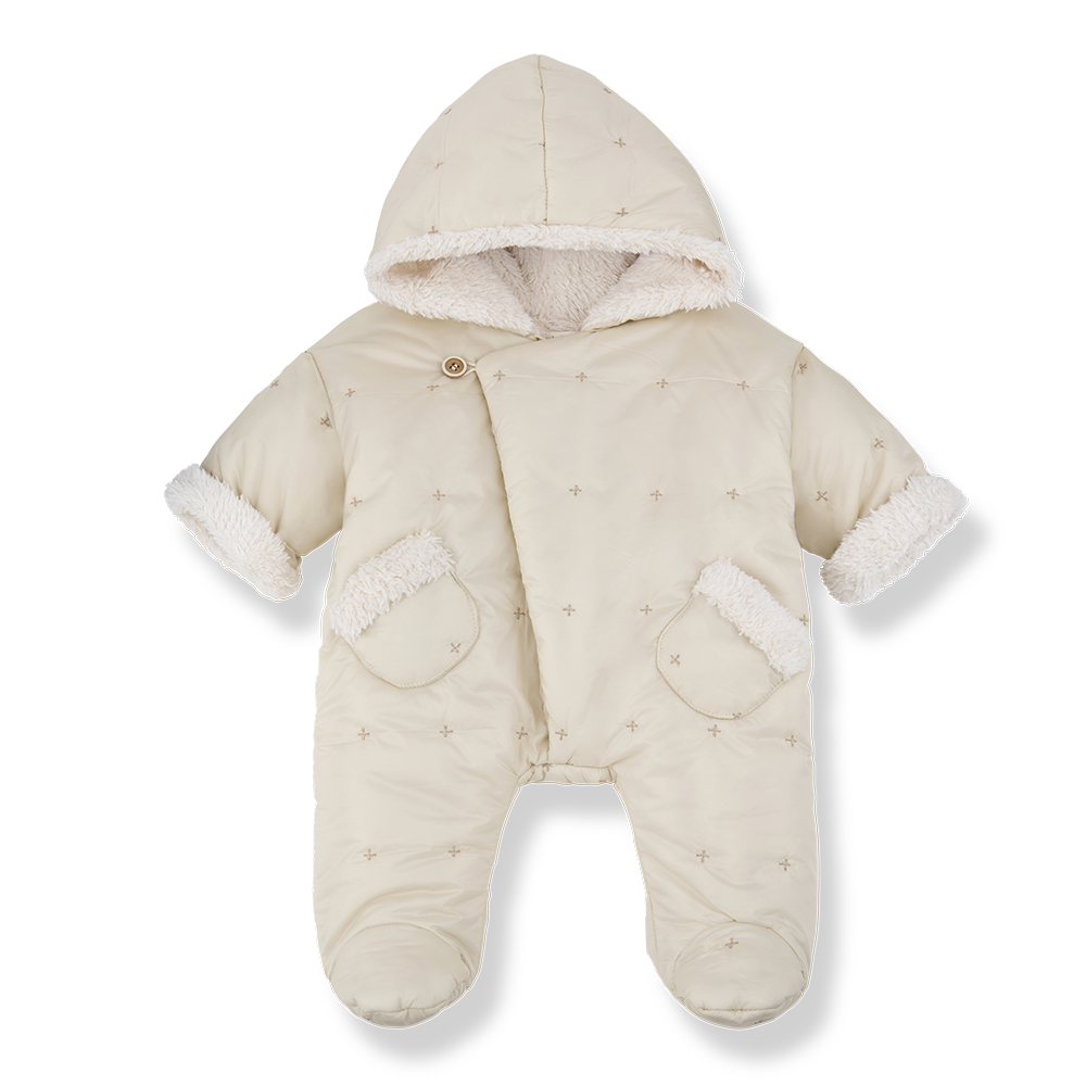 snowsuit padded embroidered wrap sherpa interior - ecru