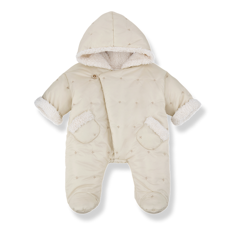 snowsuit padded embroidered wrap sherpa interior - ecru