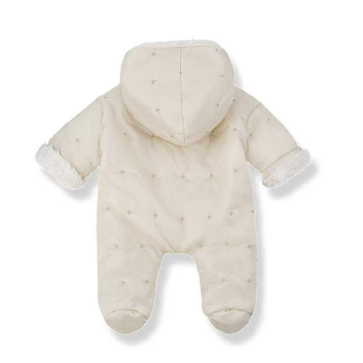 snowsuit padded embroidered wrap sherpa interior - ecru