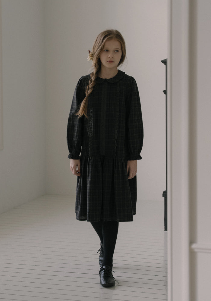 dress plaid frill detail with collar - vintage black
