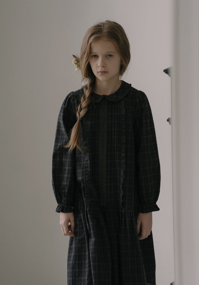 dress plaid frill detail with collar - vintage black
