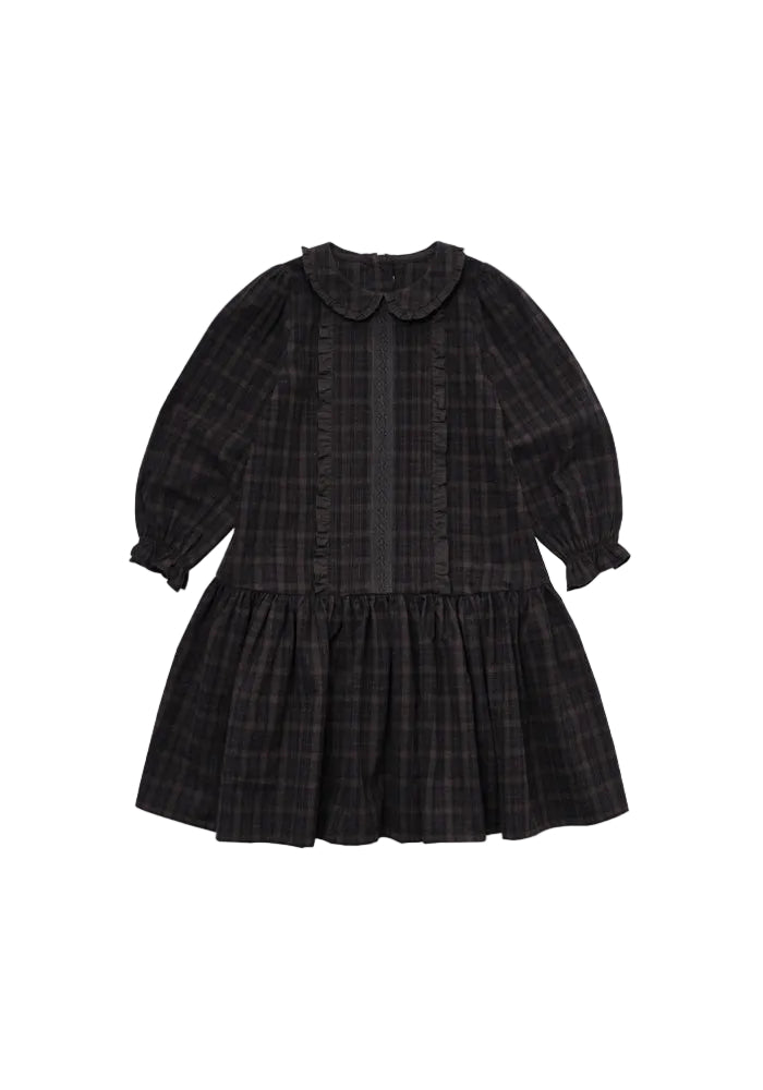 dress plaid frill detail with collar - vintage black