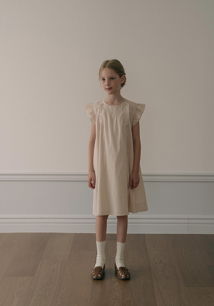 dress pintuck button with lace trim - peach