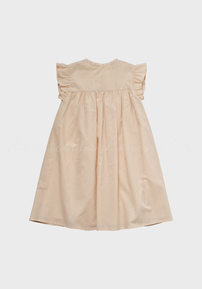 dress pintuck button with lace trim - peach