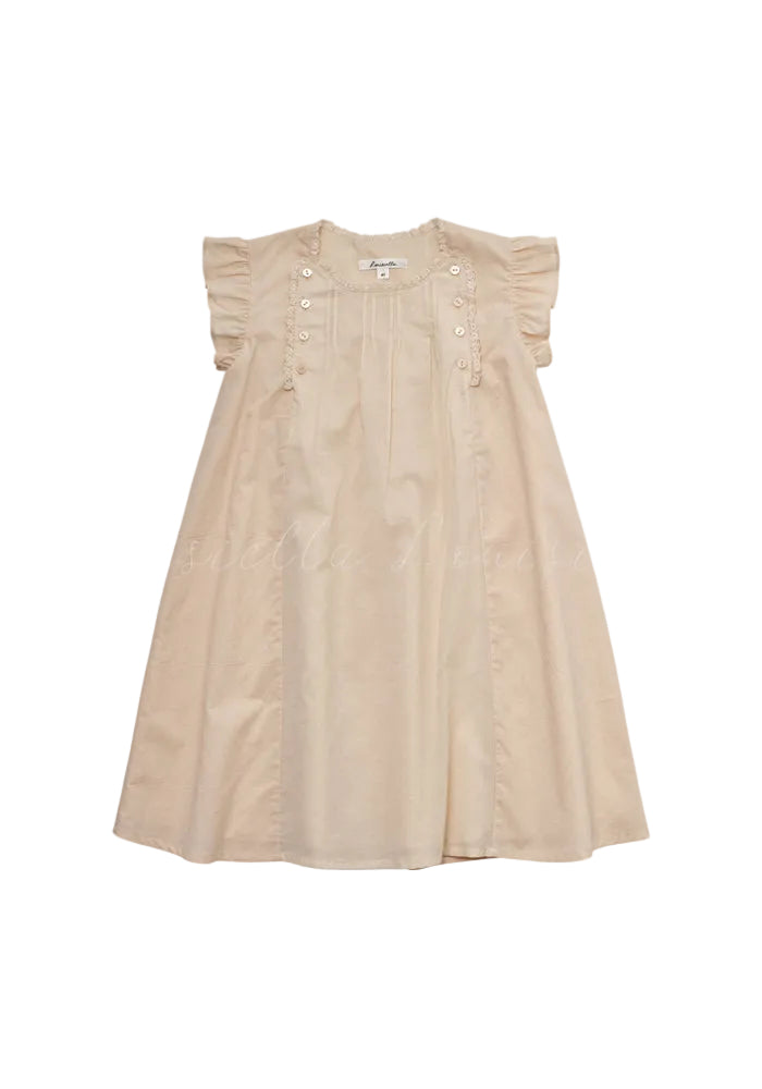 dress pintuck button with lace trim - peach