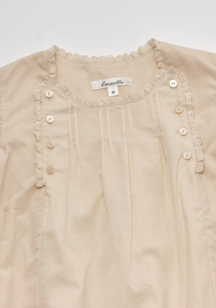 dress pintuck button with lace trim - peach