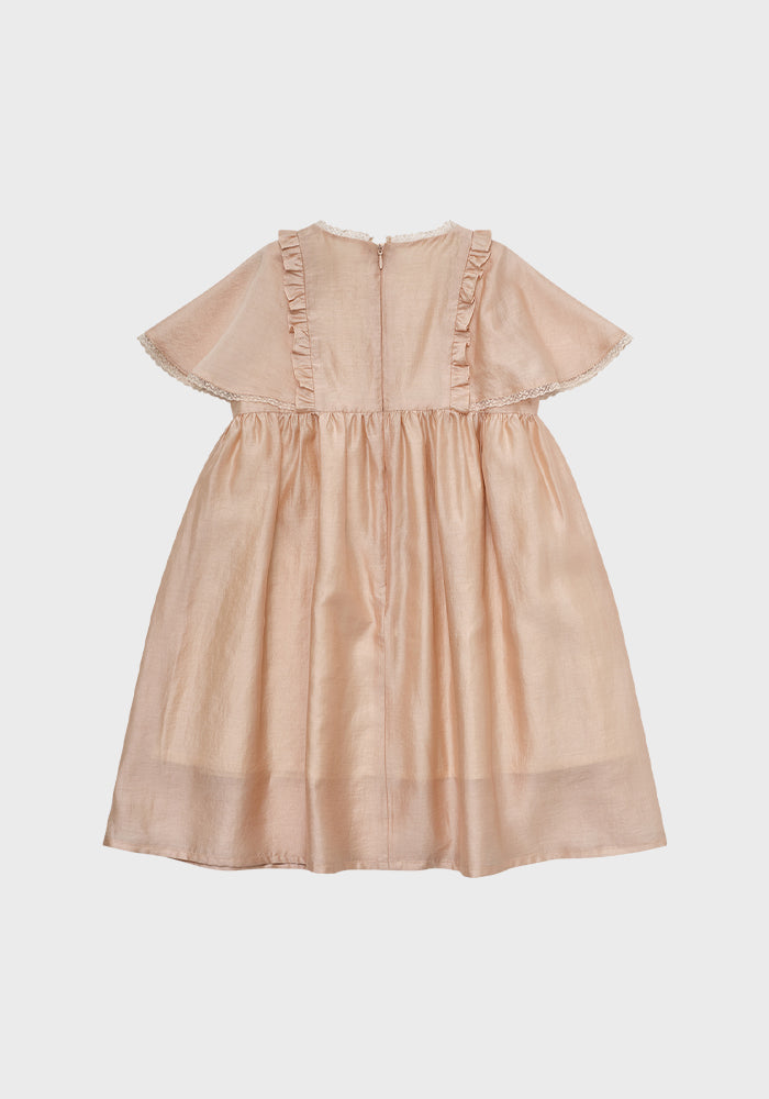 dress criss cross stitch embroidered with lace trim - peach beige