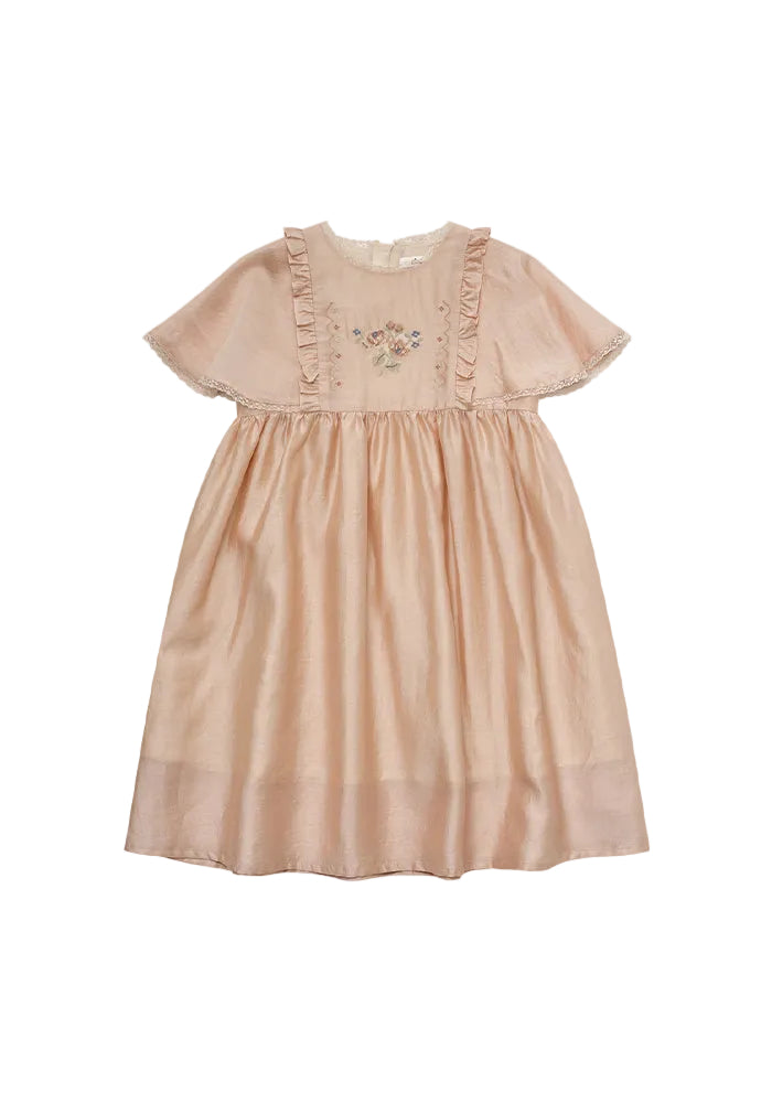dress criss cross stitch embroidered with lace trim - peach beige
