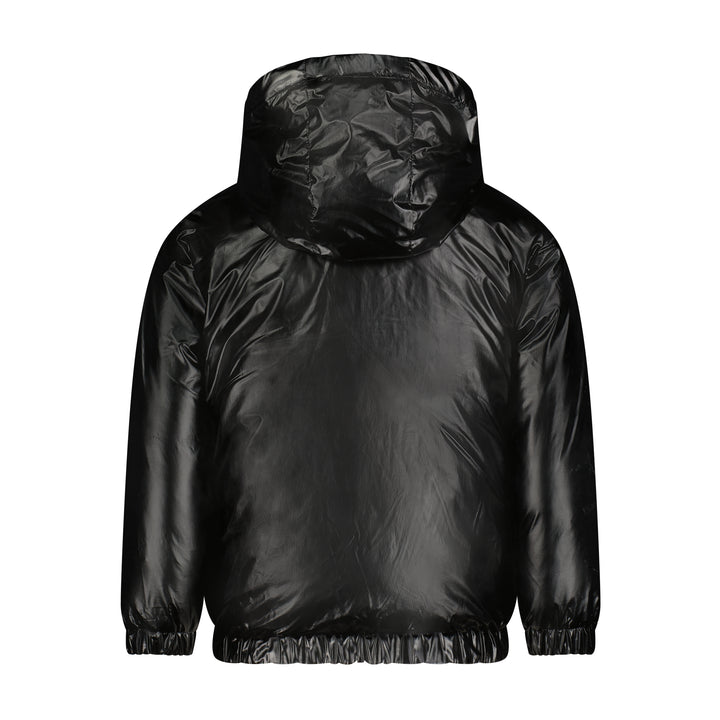 coat glossy logo ribbon zip up with hood - black