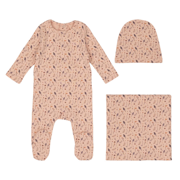 set footie printed willow with beanie and blanket - pink