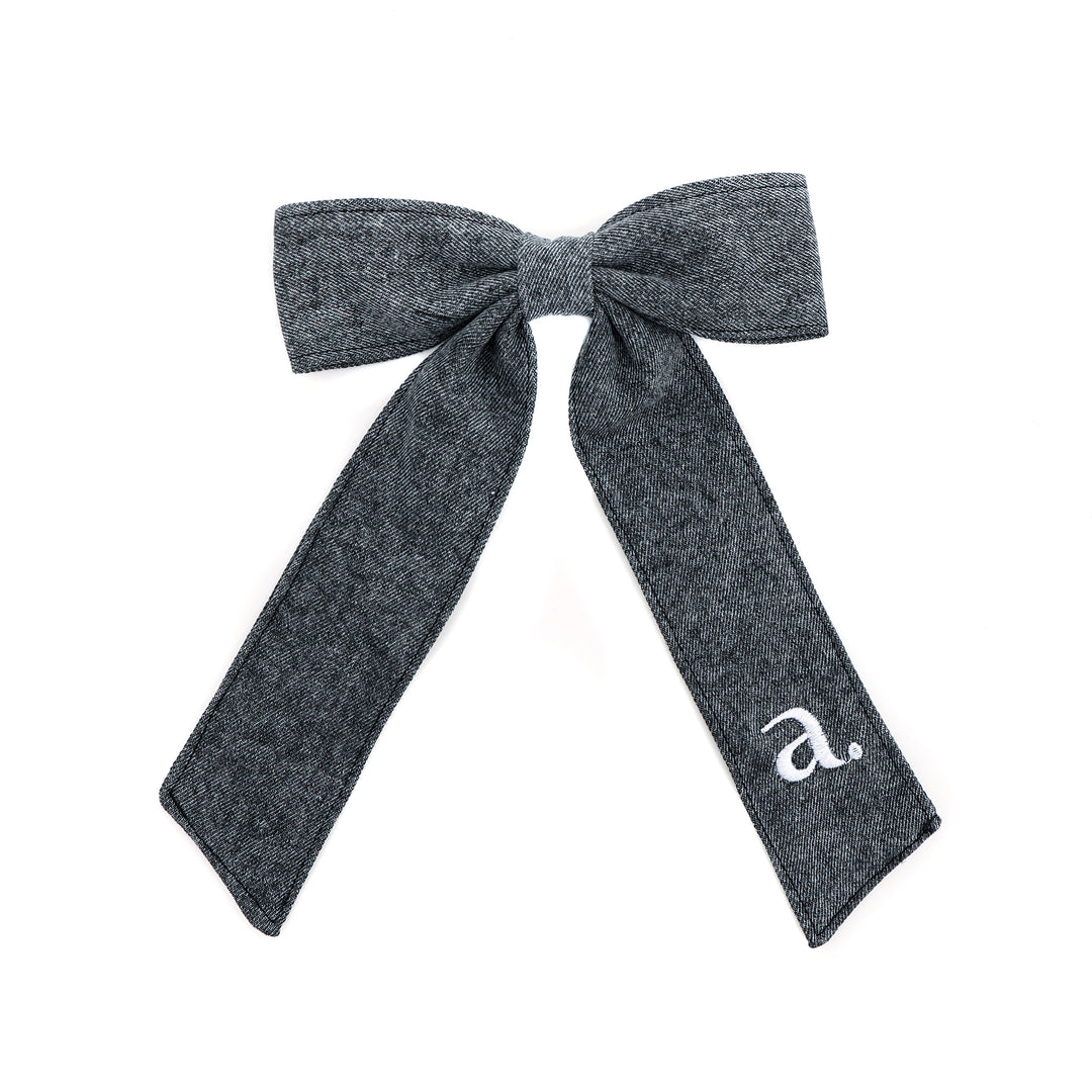 clip denim bow large - grey denim