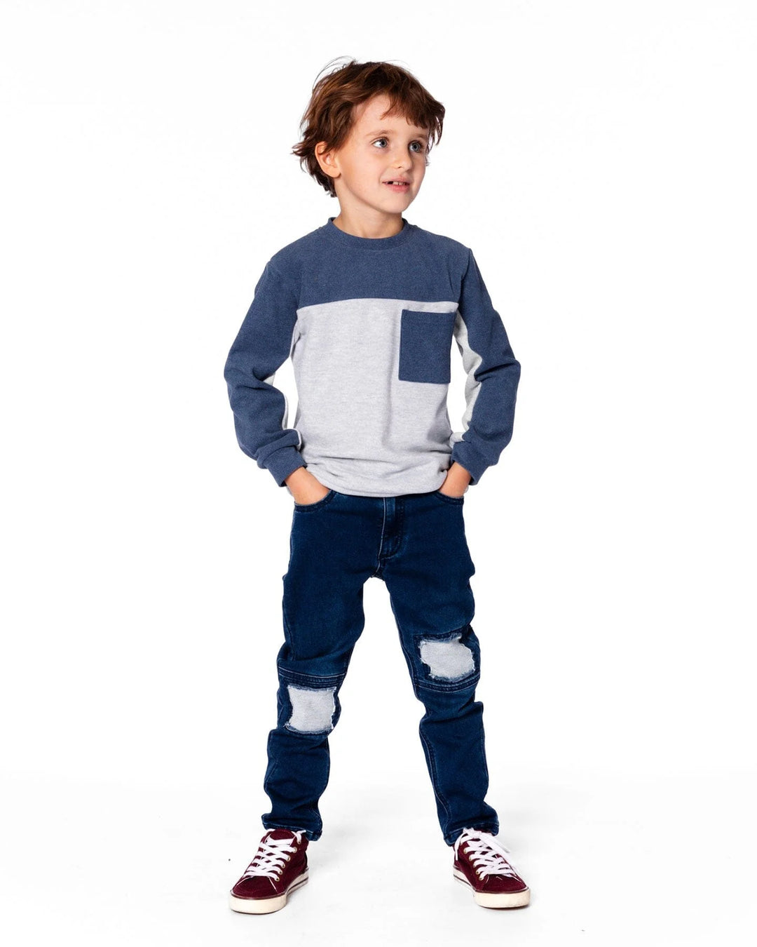 top l/s sweat color block - light grey mix-191