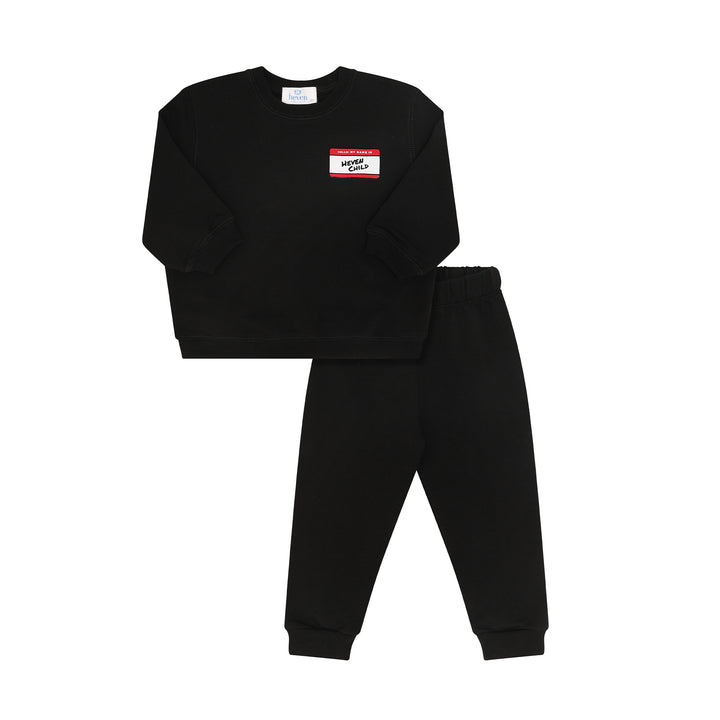 set outfit hello tag sweatshirt and sweatpants - black
