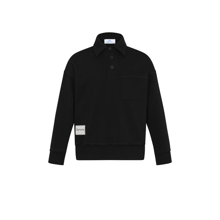 polo l/s contrast collar sweatshirt - black