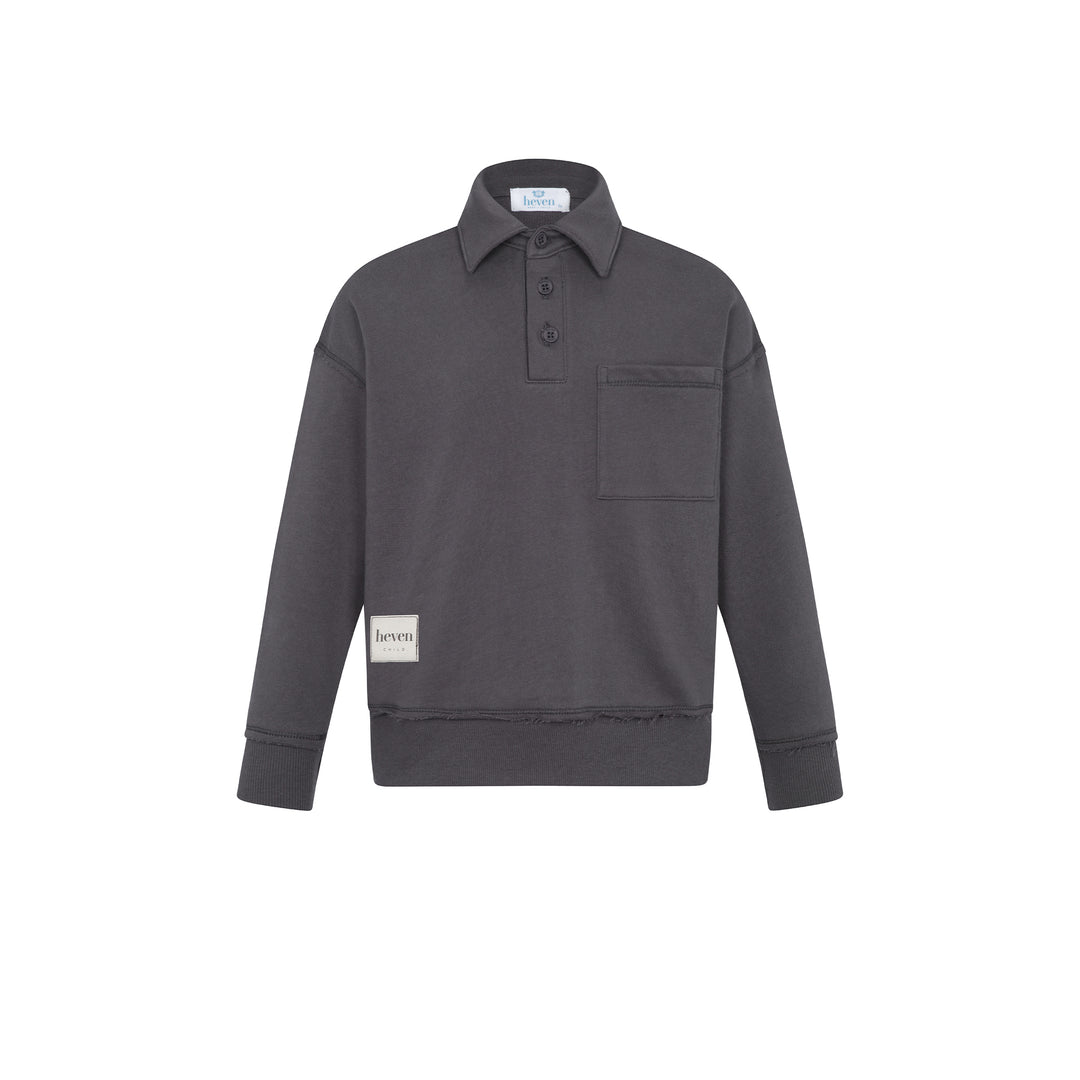 polo l/s contrast collar sweatshirt - grey
