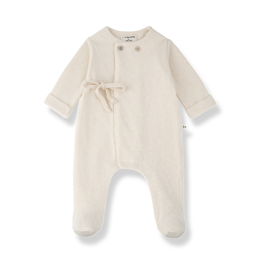 footie knit double breasted wrap with beanie - ecru