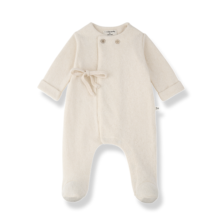footie knit double breasted wrap with beanie - ecru
