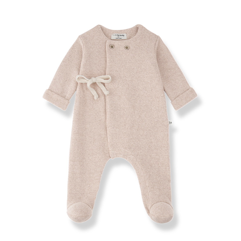 footie knit double breasted wrap with beanie - nude