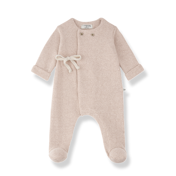 footie knit double breasted wrap with beanie - nude