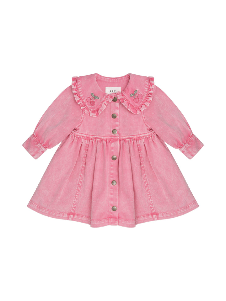 dress washed with cherry on collar - bubblegum