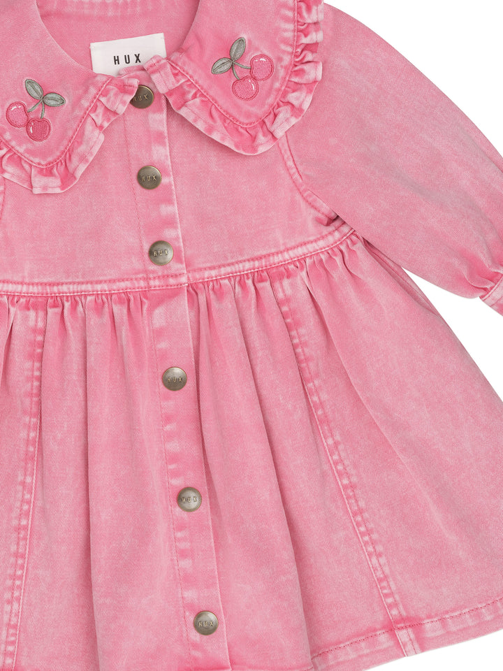 dress washed with cherry on collar - bubblegum