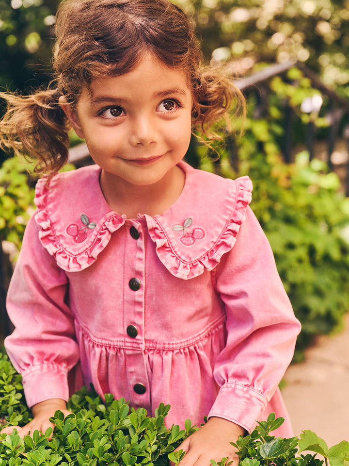 dress washed with cherry on collar - bubblegum