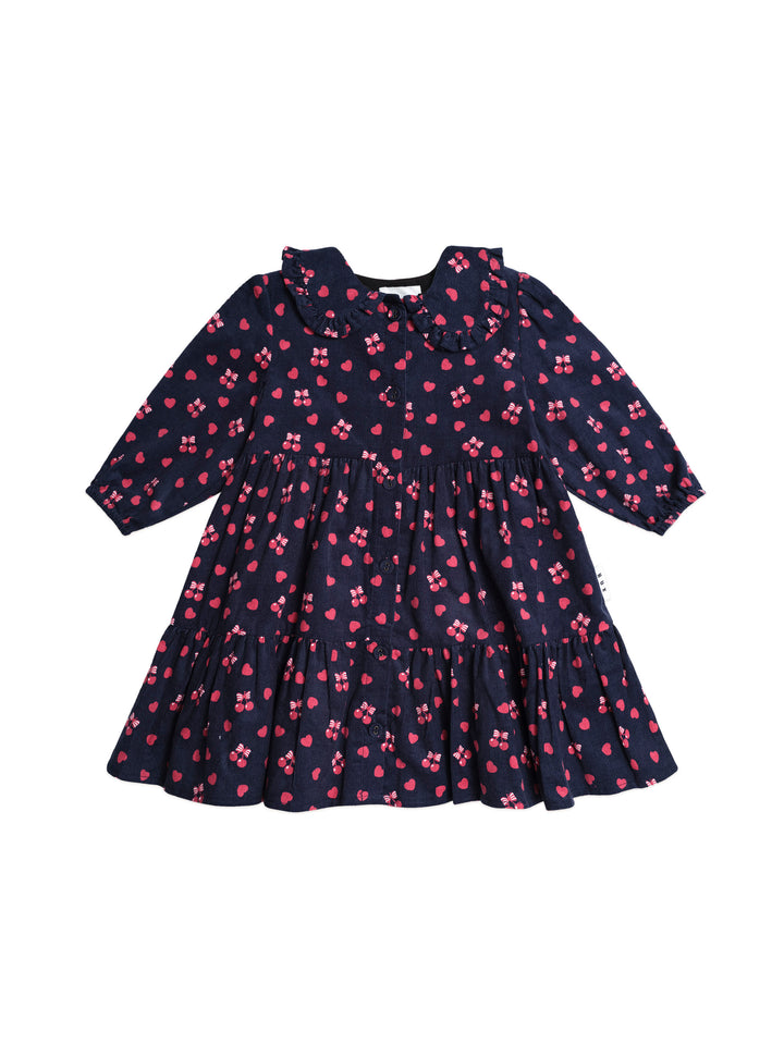 dress cherry pie corduroy tiered with collar - indigo