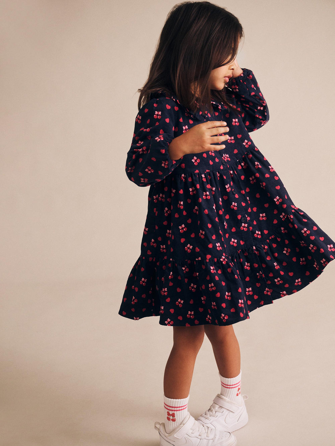 dress cherry pie corduroy tiered with collar - indigo